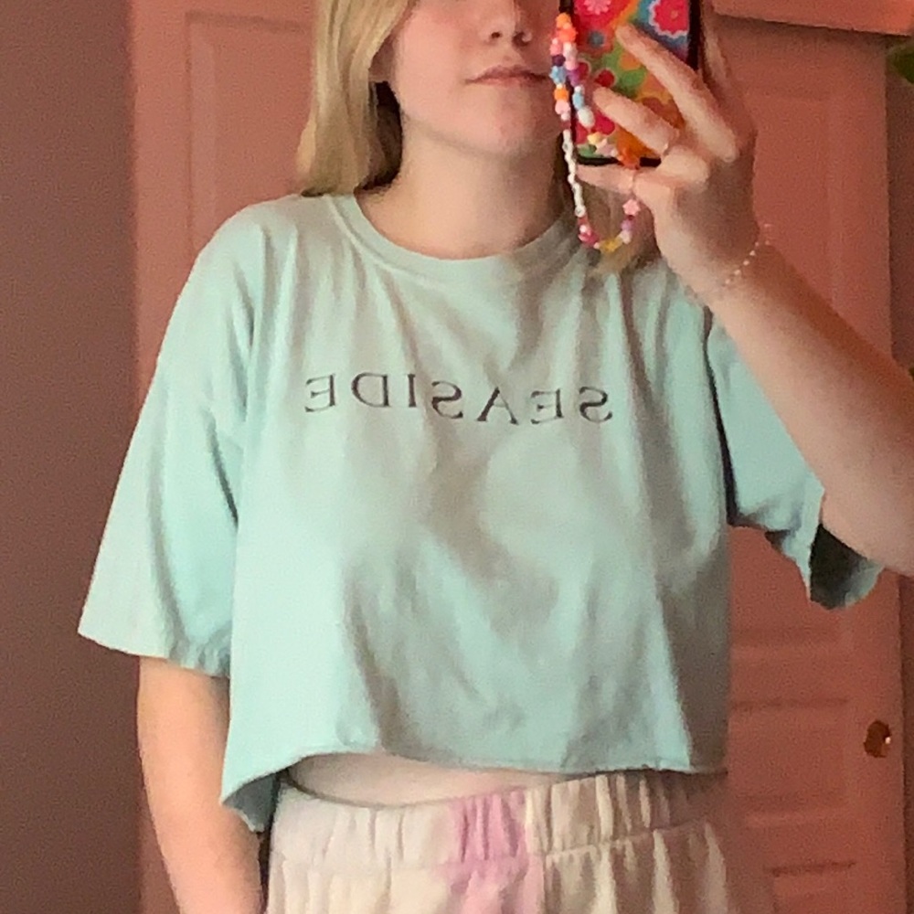 Teal Seaside Oversized Crop Top